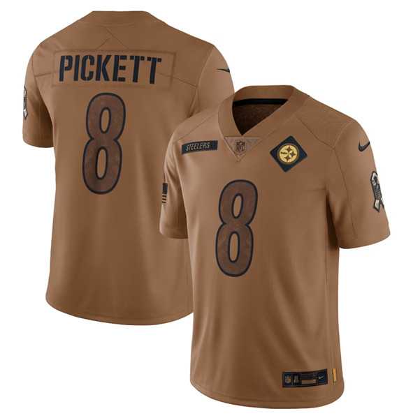 Mens Pittsburgh Steelers #8 Kenny Pickett 2023 Brown Salute To Service Limited Football Stitched Jersey Dyin